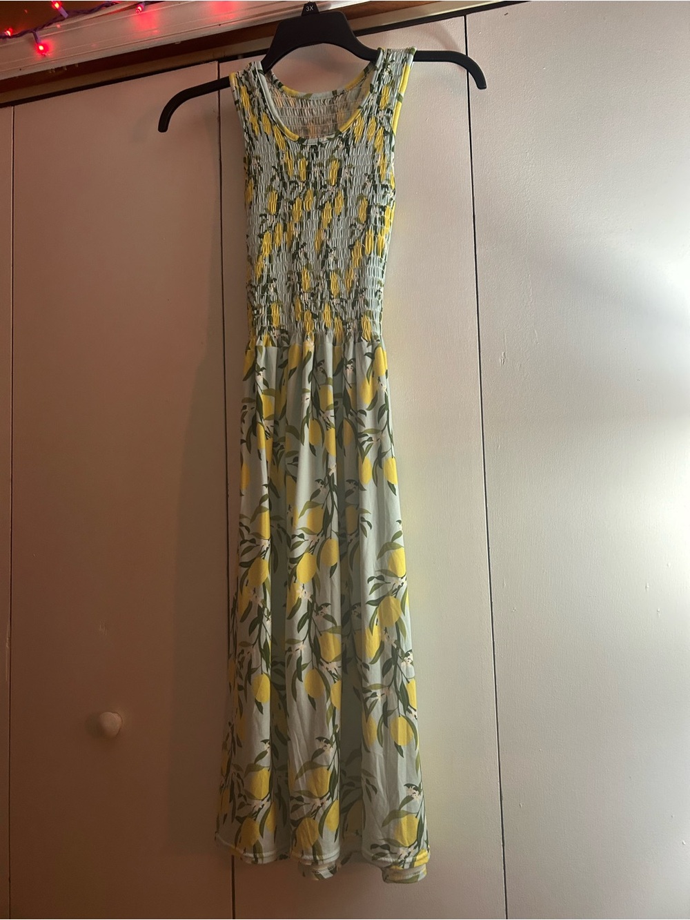 Sleeveless Lemon Print Maxi Dress in Sage and Yellow